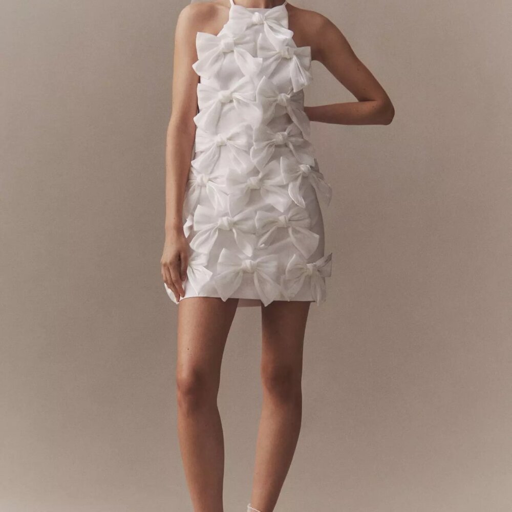 BHLDN Sleeveless Allover Bow High-Neck Mini Dress - Bridal / Bachelorette